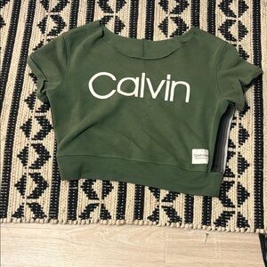 Calvin Klein Dark Green Cropped Logo Sweatshirt